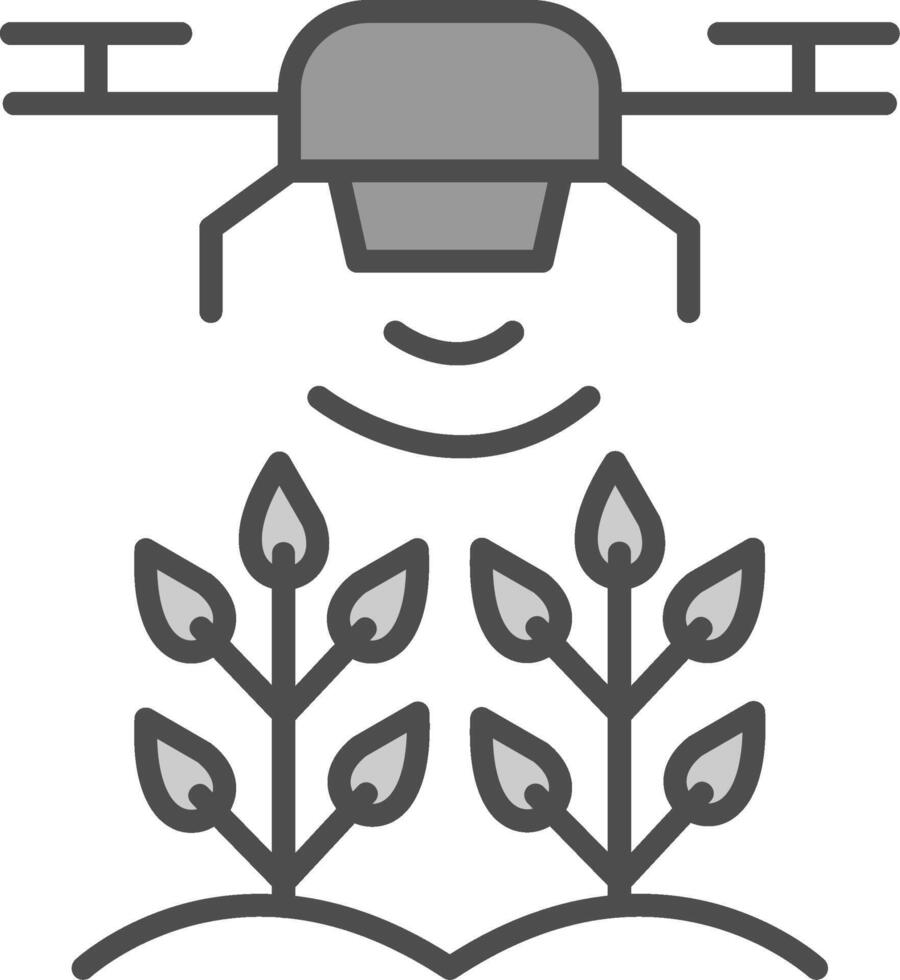 agrícola drones línea lleno escala de grises icono diseño vector