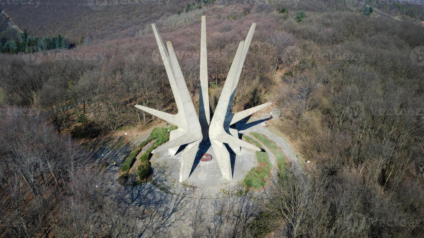 View of the Monument to the Fallen Soldiers of the Kosmaj Detachment, Serbia. Yugoslav monument commemorating the struggles of the partisan during World War 2. photo