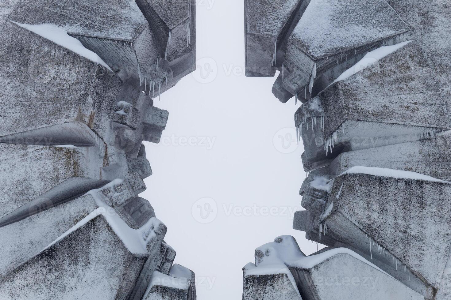 Winter scenery of the Kadinjaca Memorial Complex, Serbia. Yugoslav monument commemorating the struggles of the partisan during World War 2. photo