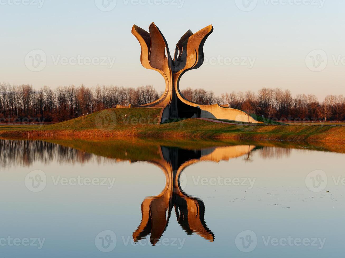 Flower Monument or Stone Flower in Sisak Moslavina, Croatia. Yugoslav monument commemorating the struggles of the partisan during World War 2. photo