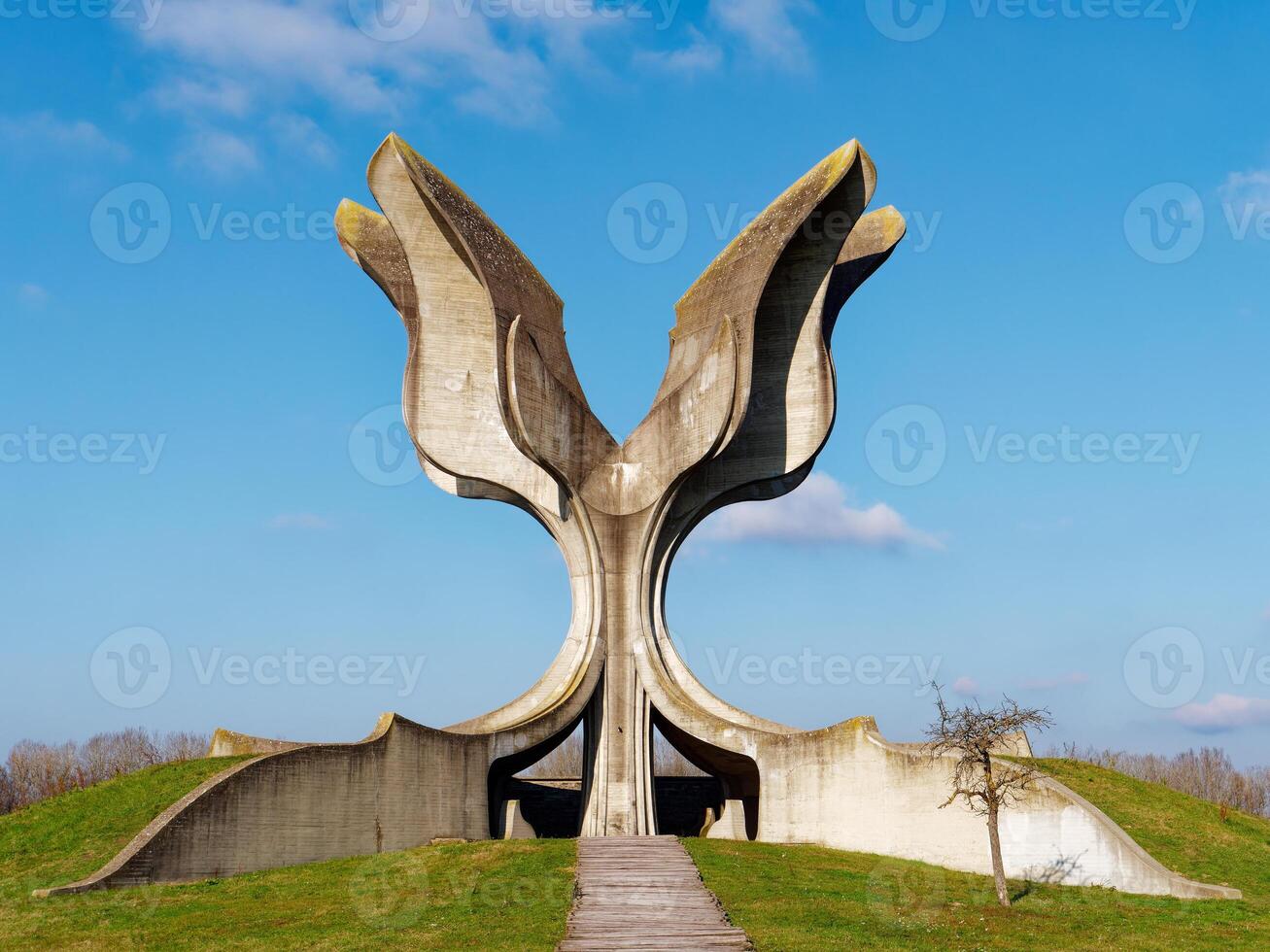 Flower Monument or Stone Flower in Sisak Moslavina, Croatia. Yugoslav monument commemorating the struggles of the partisan during World War 2. photo