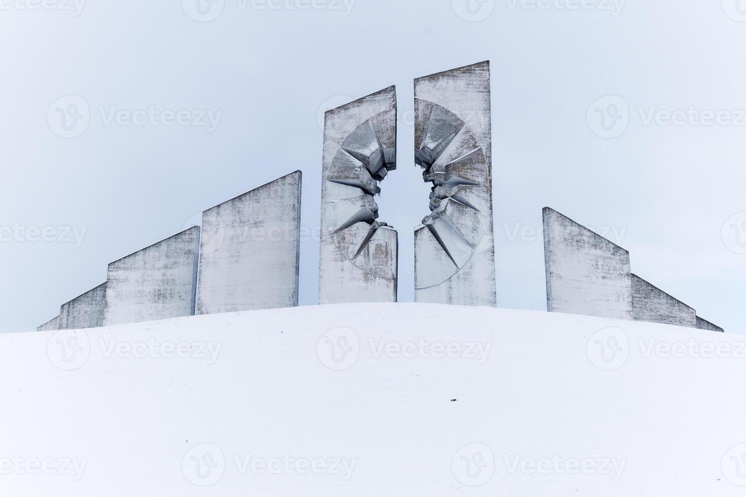 Winter scenery of the Kadinjaca Memorial Complex, Serbia. Yugoslav monument commemorating the struggles of the partisan during World War 2. photo