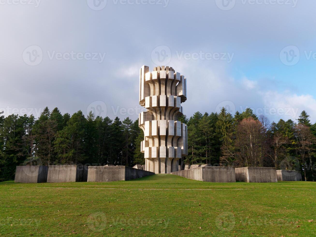 Monument to the Revolution in Kozara, Bosnia and Herzegovina. Yugoslav monument commemorating the struggles of the partisan during World War 2. photo