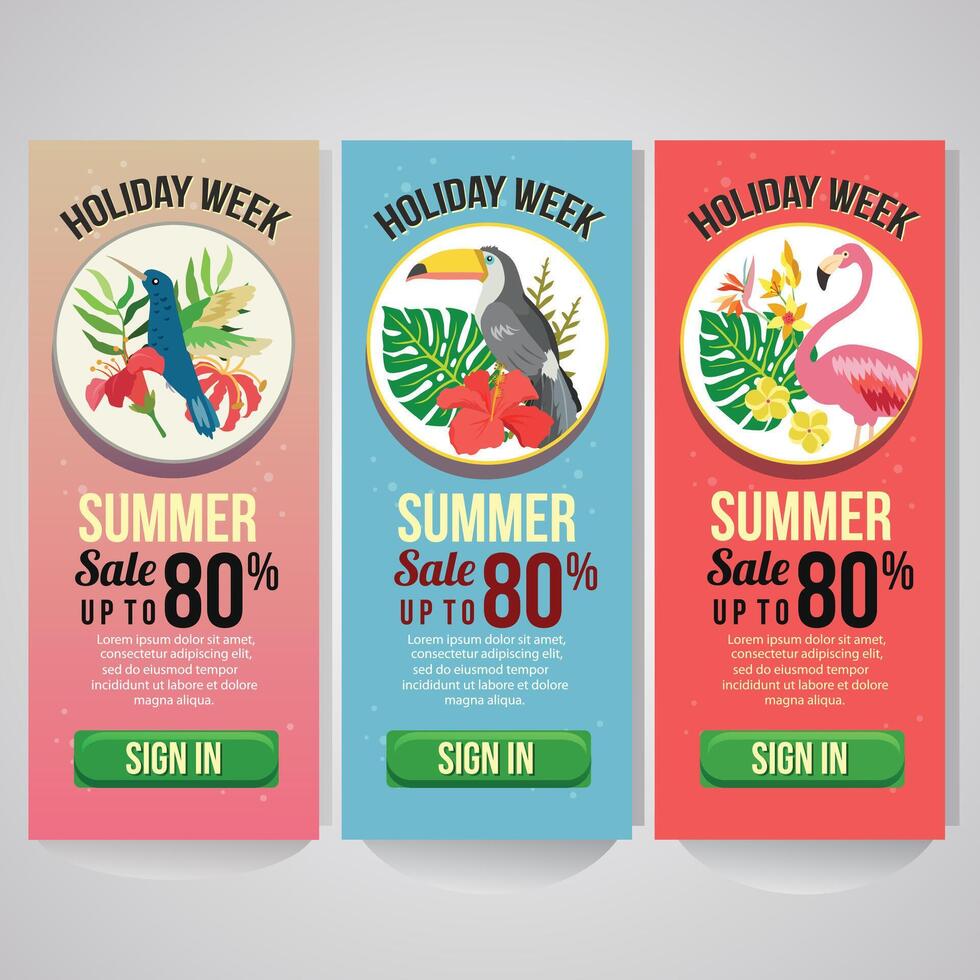 three summer holiday vertical banner website tropical theme vector