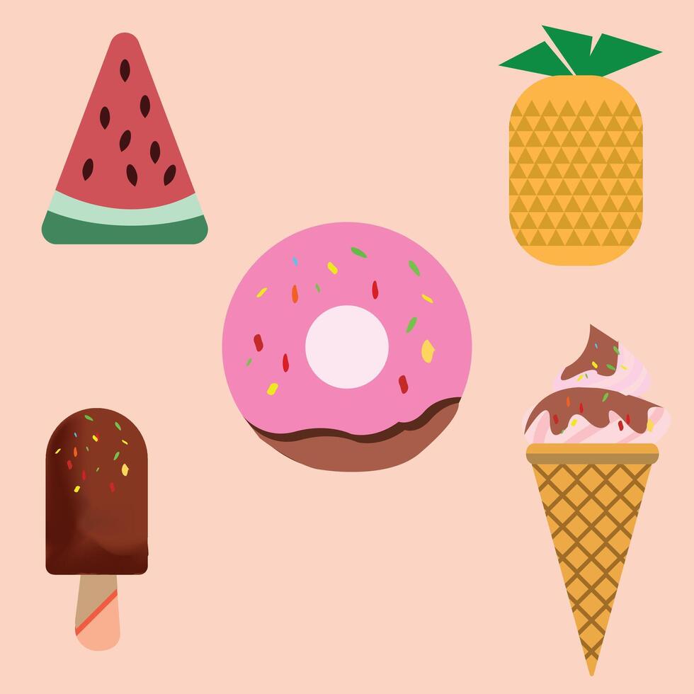 summer ice cream and fruit vector