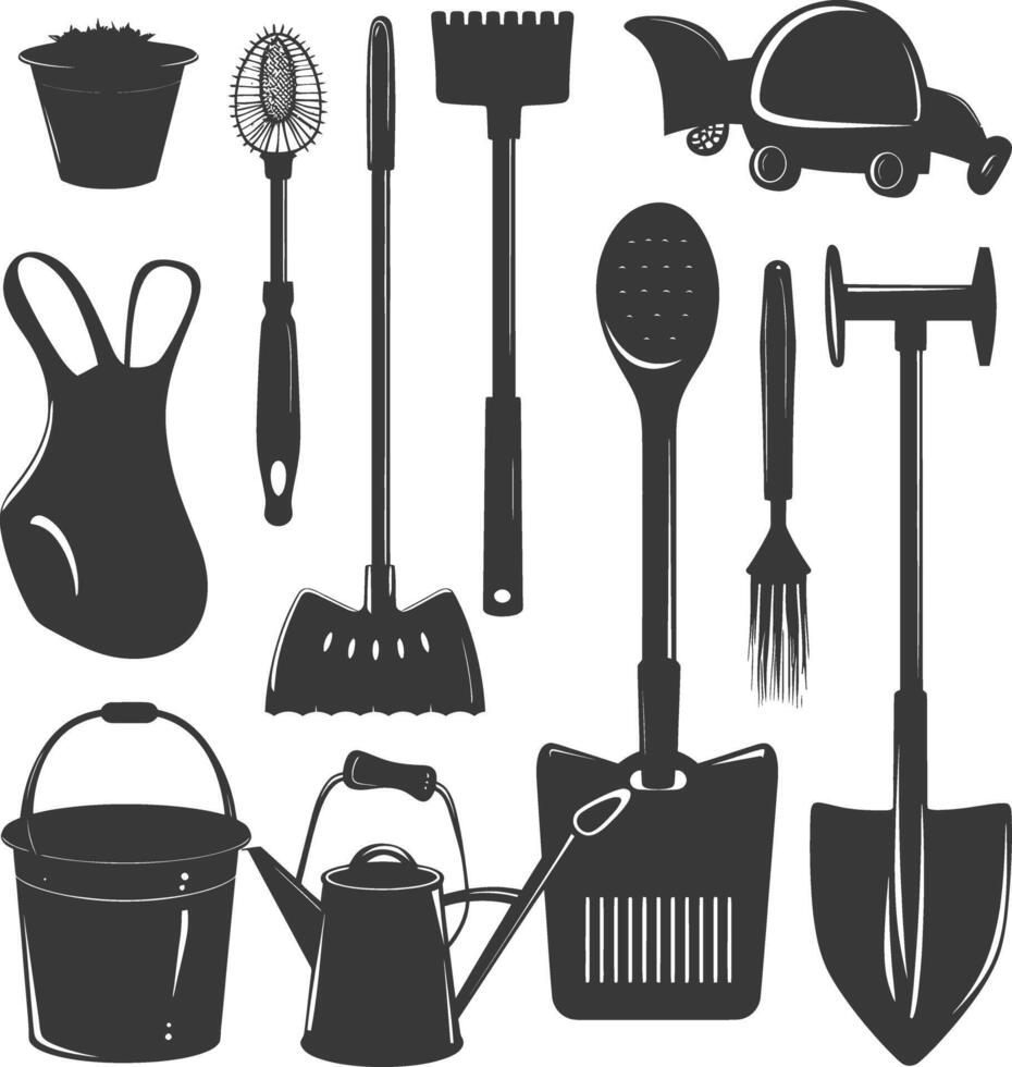 Silhouette gardening equipment black color only vector