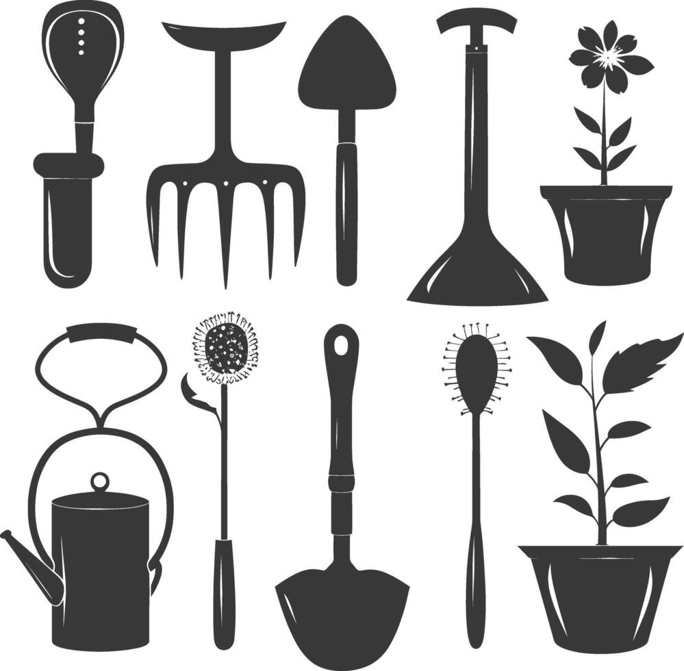 Silhouette gardening equipment black color only vector