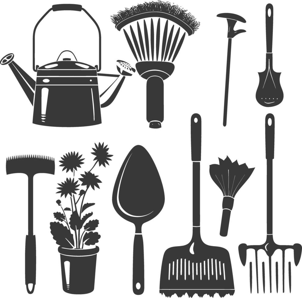 Silhouette gardening equipment black color only vector