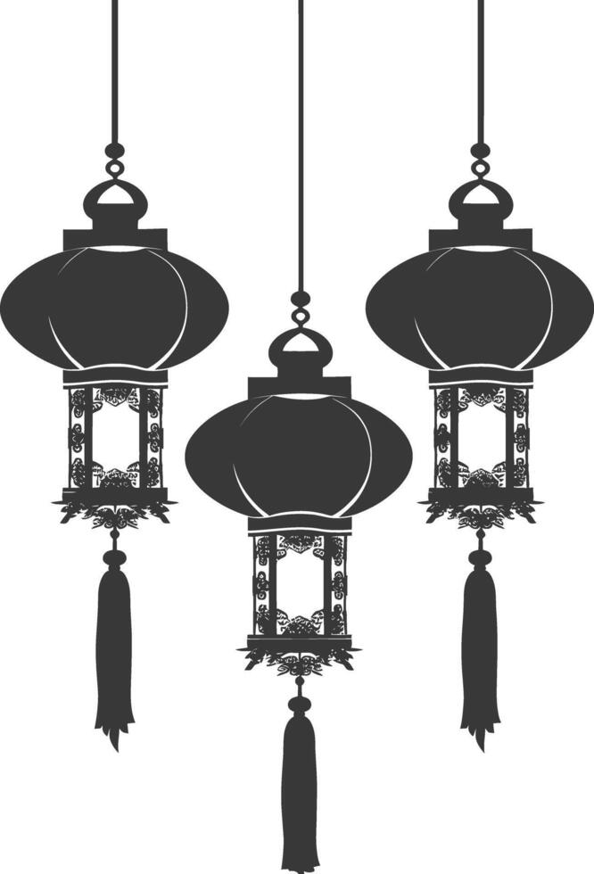 silhouette chinese traditional asian lantern black color only vector