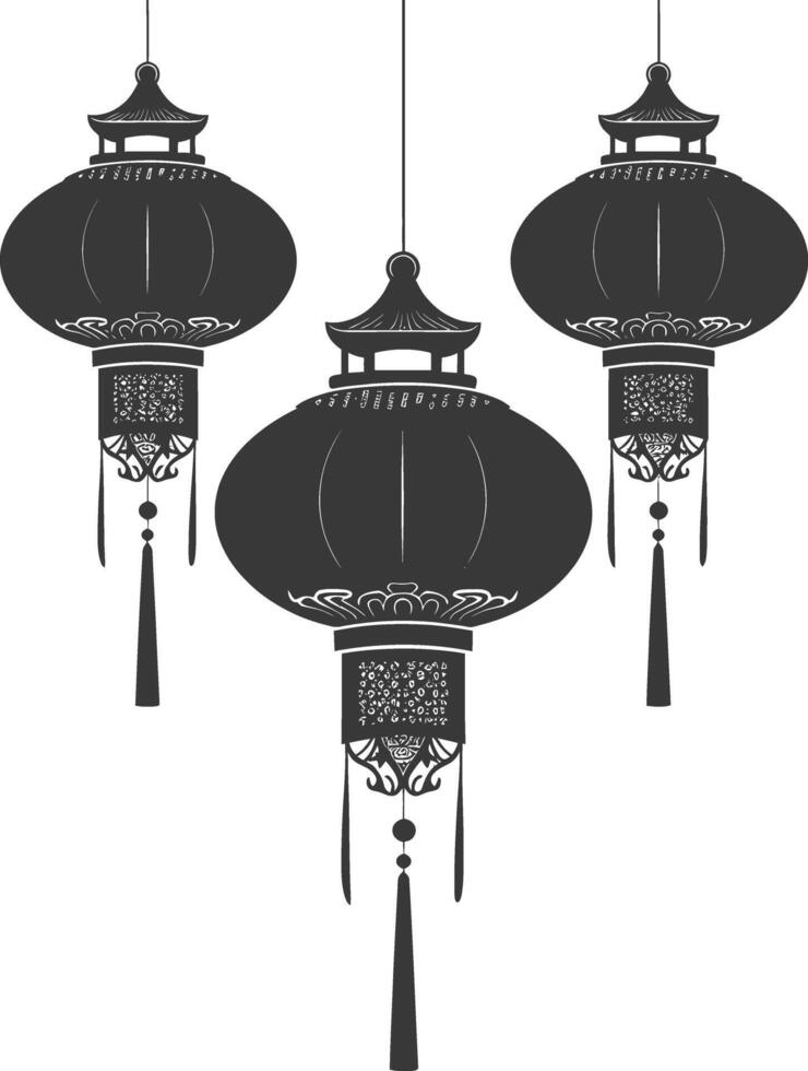 silhouette chinese traditional asian lantern black color only vector