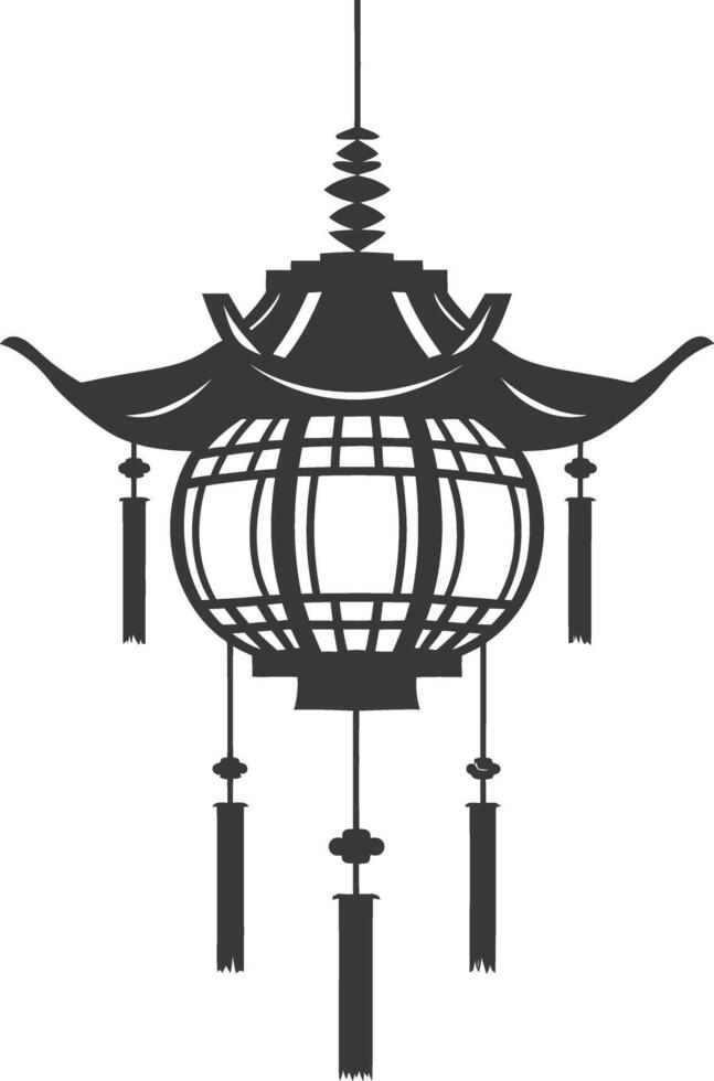 silhouette chinese traditional asian lantern black color only vector