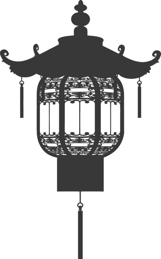 silhouette chinese traditional asian lantern black color only vector