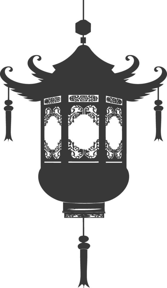 silhouette chinese traditional asian lantern black color only vector