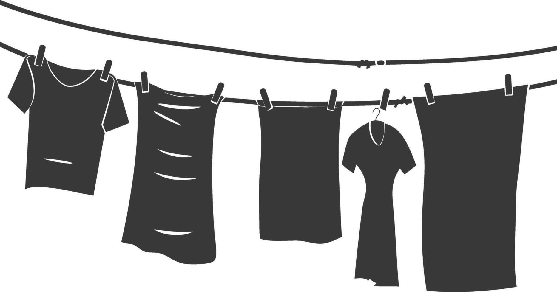 Silhouette clothesline for hanging clothes black color only vector