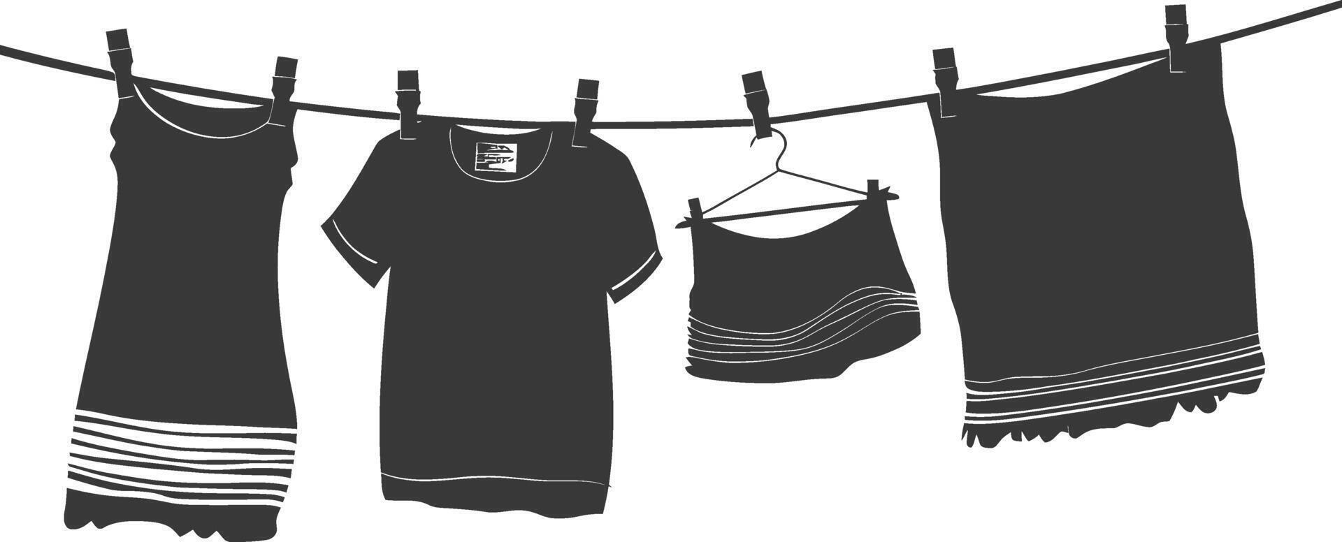 Silhouette clothesline for hanging clothes black color only vector