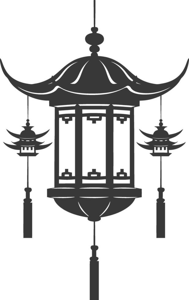 silhouette chinese traditional asian lantern black color only vector