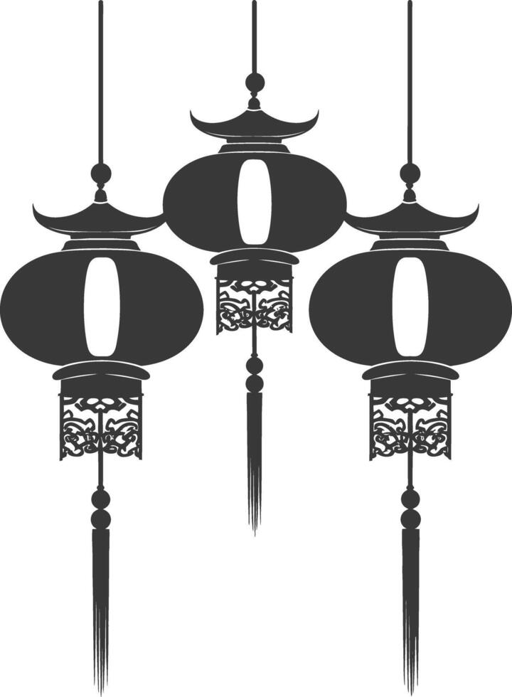 silhouette chinese traditional asian lantern black color only vector