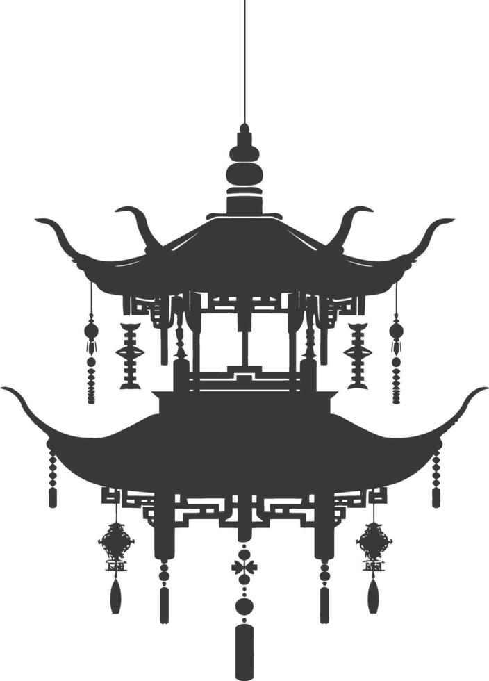 silhouette chinese traditional asian lantern black color only vector