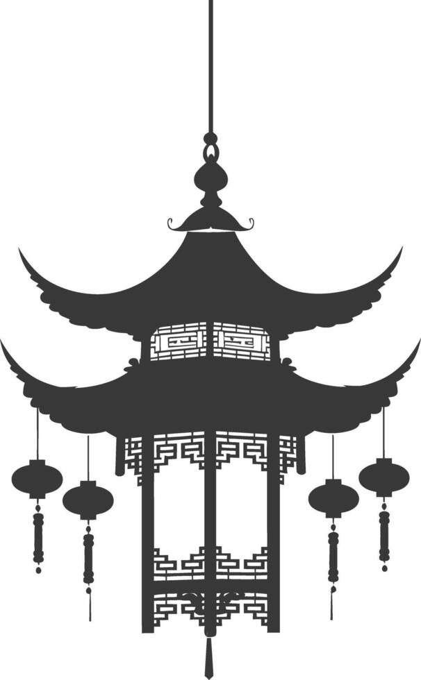 silhouette chinese traditional asian lantern black color only vector