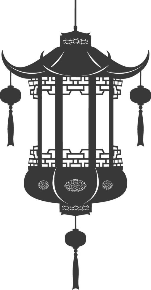 silhouette chinese traditional asian lantern black color only vector