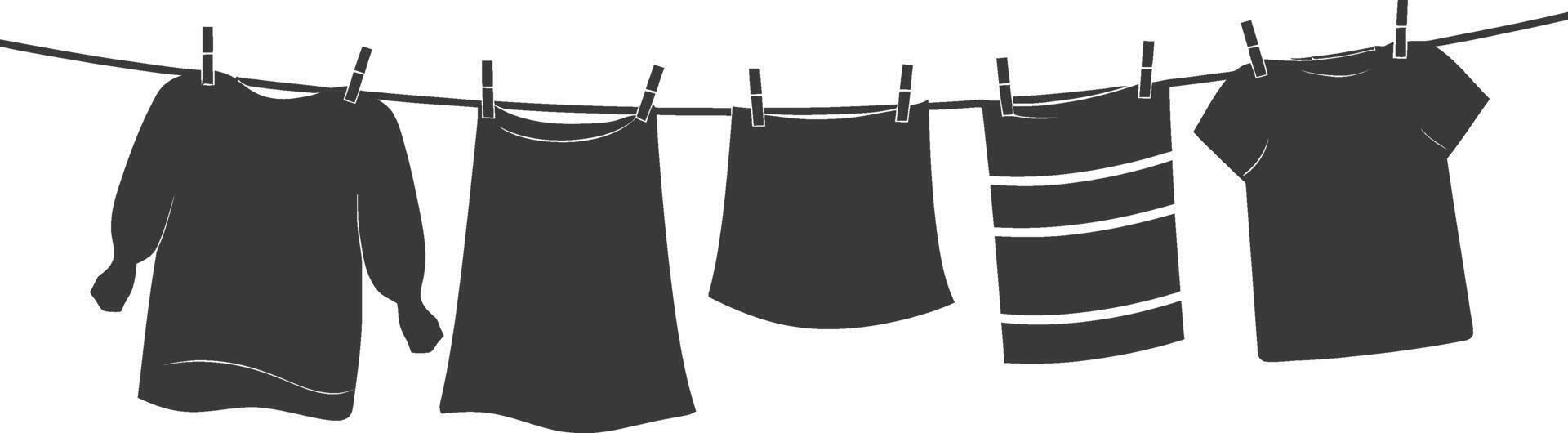 Silhouette clothesline for hanging clothes black color only vector