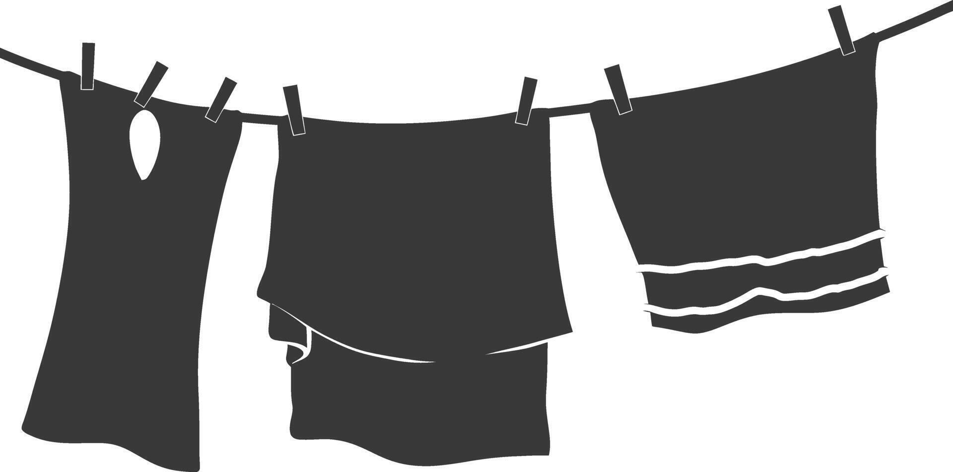 Silhouette clothesline for hanging clothes black color only vector