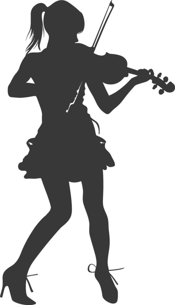 Silhouette violist women in action full body black color only vector