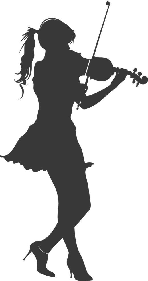 Silhouette violist women in action full body black color only vector