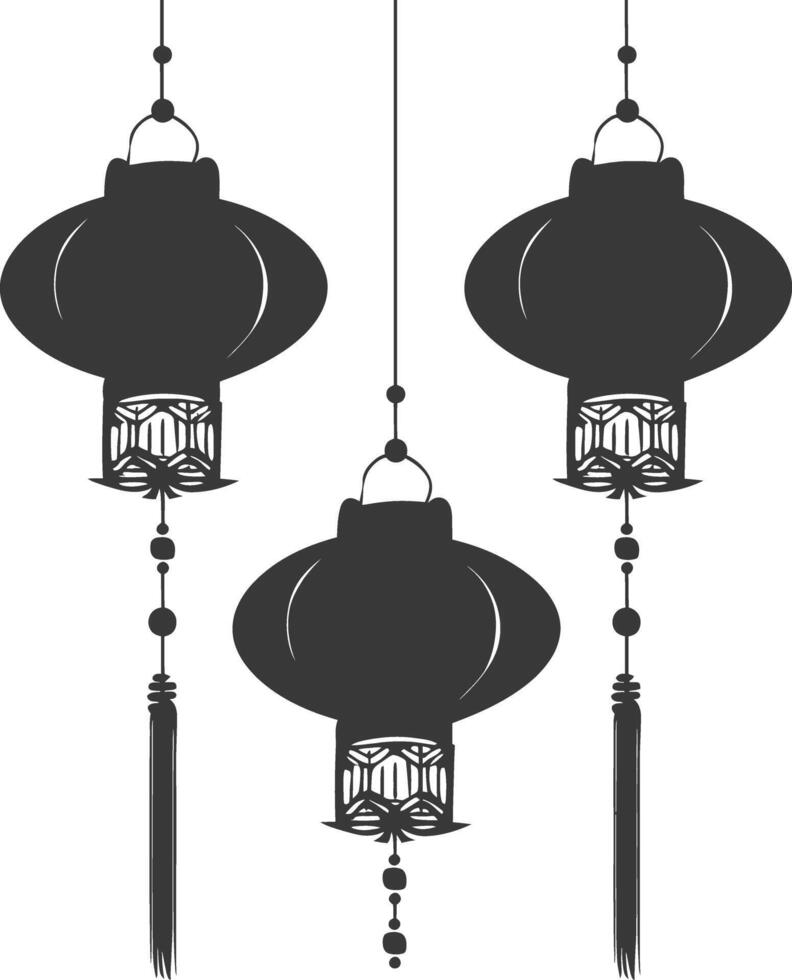 silhouette chinese traditional asian lantern black color only vector