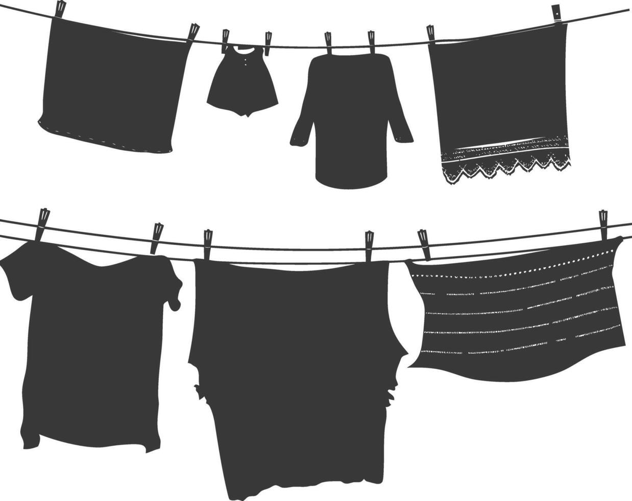 Silhouette clothesline for hanging clothes black color only vector