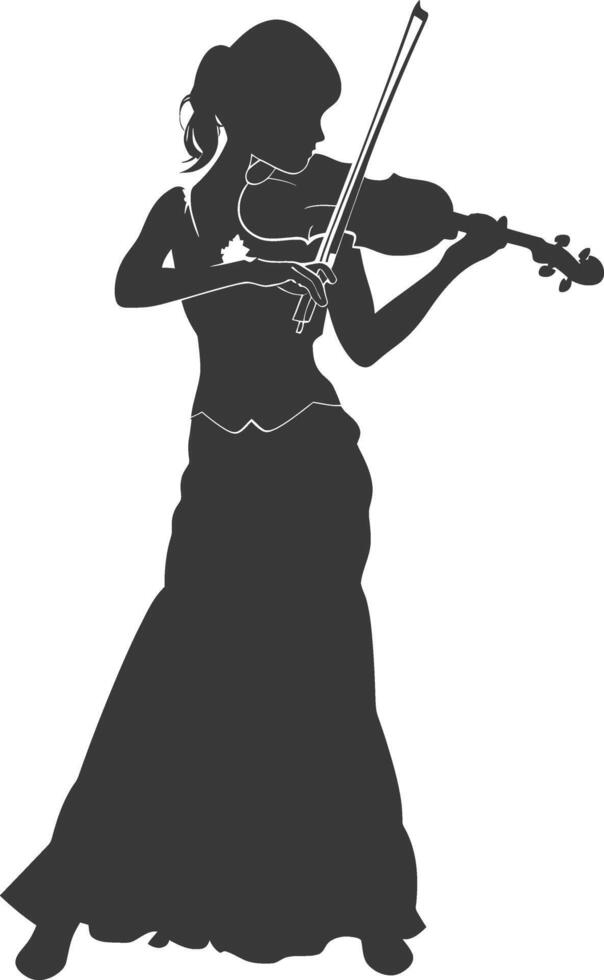 Silhouette violist women in action full body black color only vector