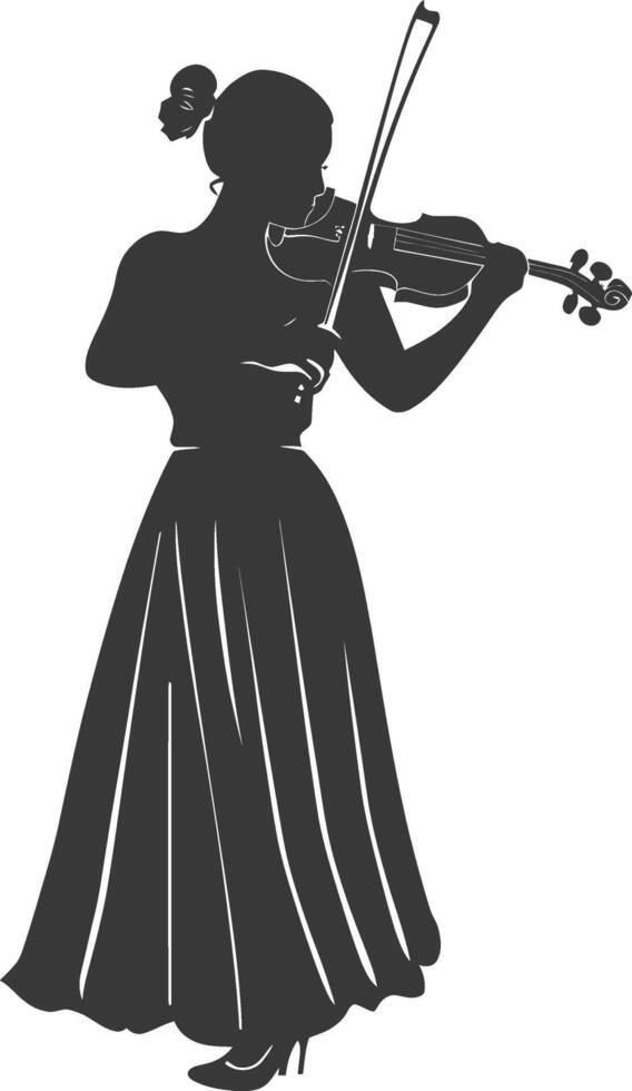 Silhouette violist women in action full body black color only vector