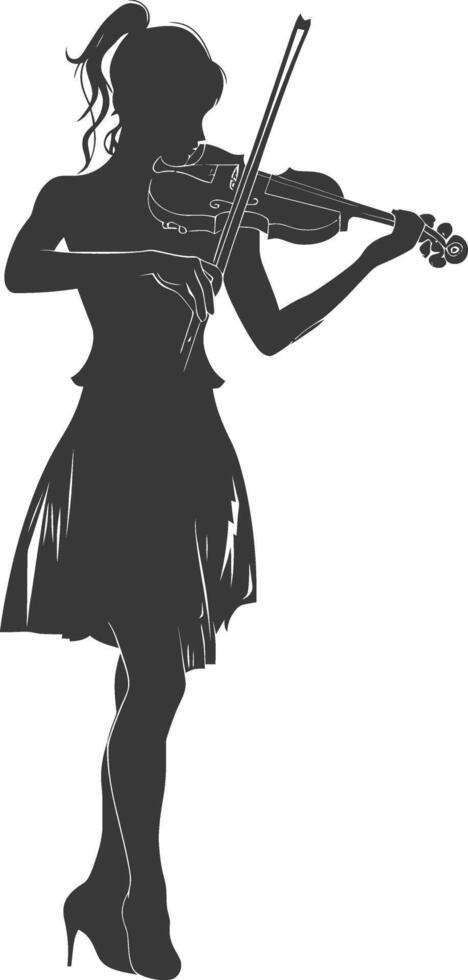 Silhouette violist women in action full body black color only vector