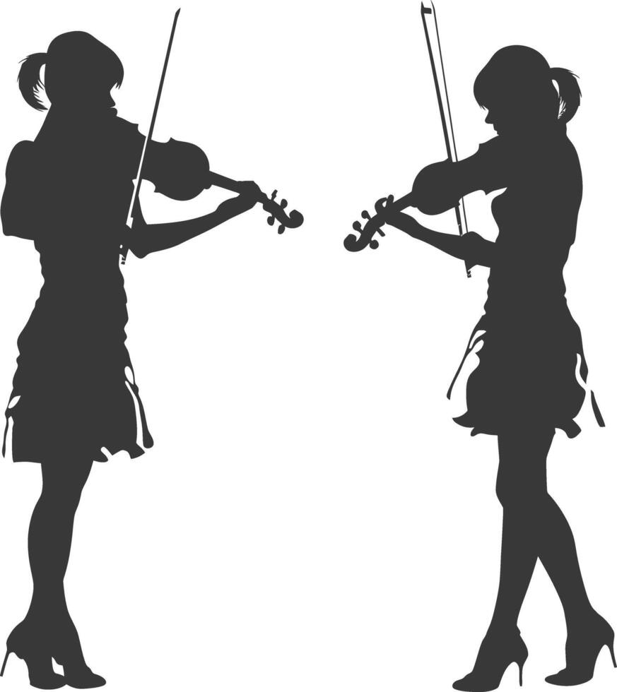 Silhouette violist women in action full body black color only vector