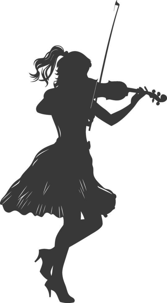 Silhouette violist women in action full body black color only vector