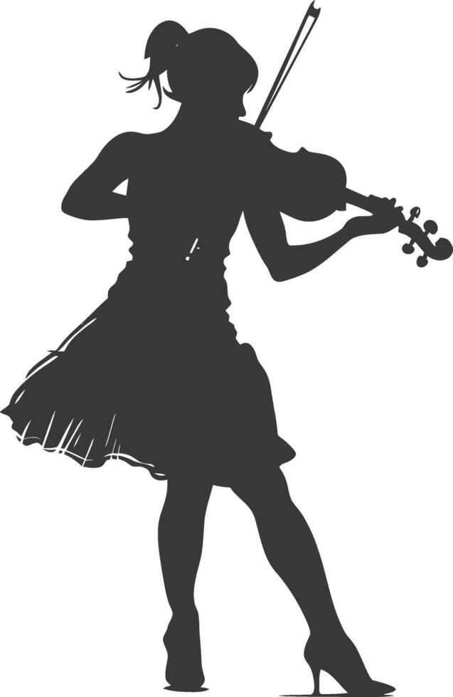 Silhouette violist women in action full body black color only vector