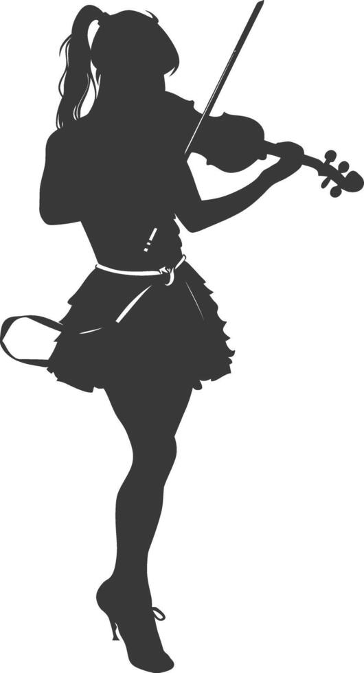 Silhouette violist women in action full body black color only vector