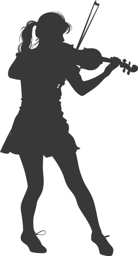 Silhouette violist women in action full body black color only vector