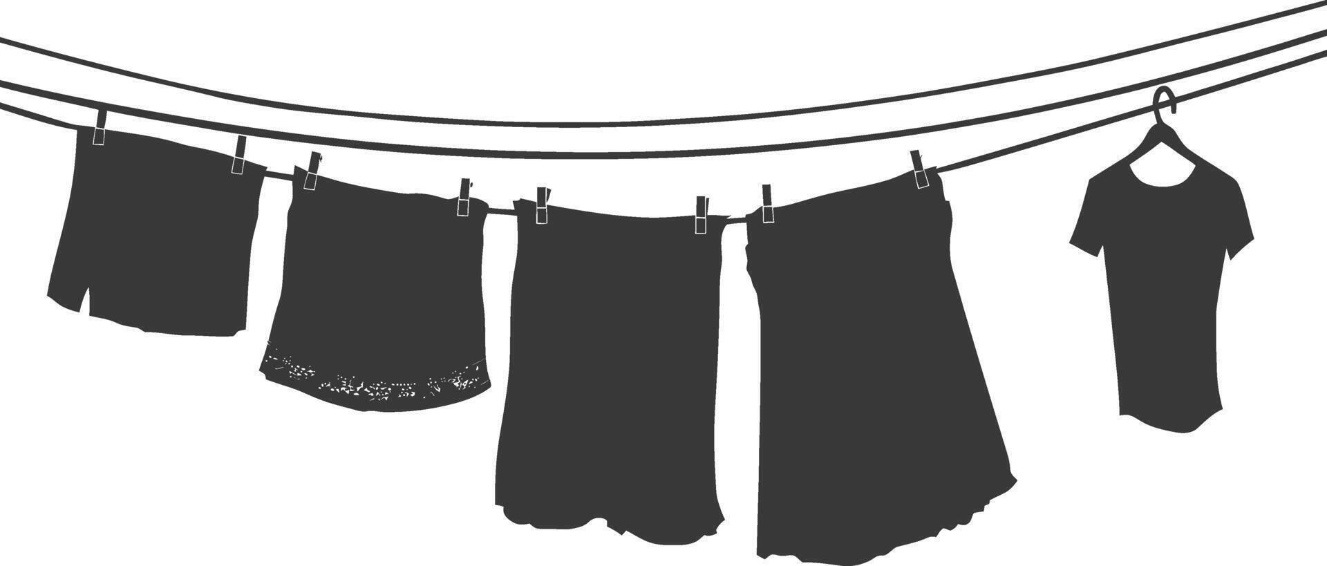 Silhouette clothesline for hanging clothes black color only vector