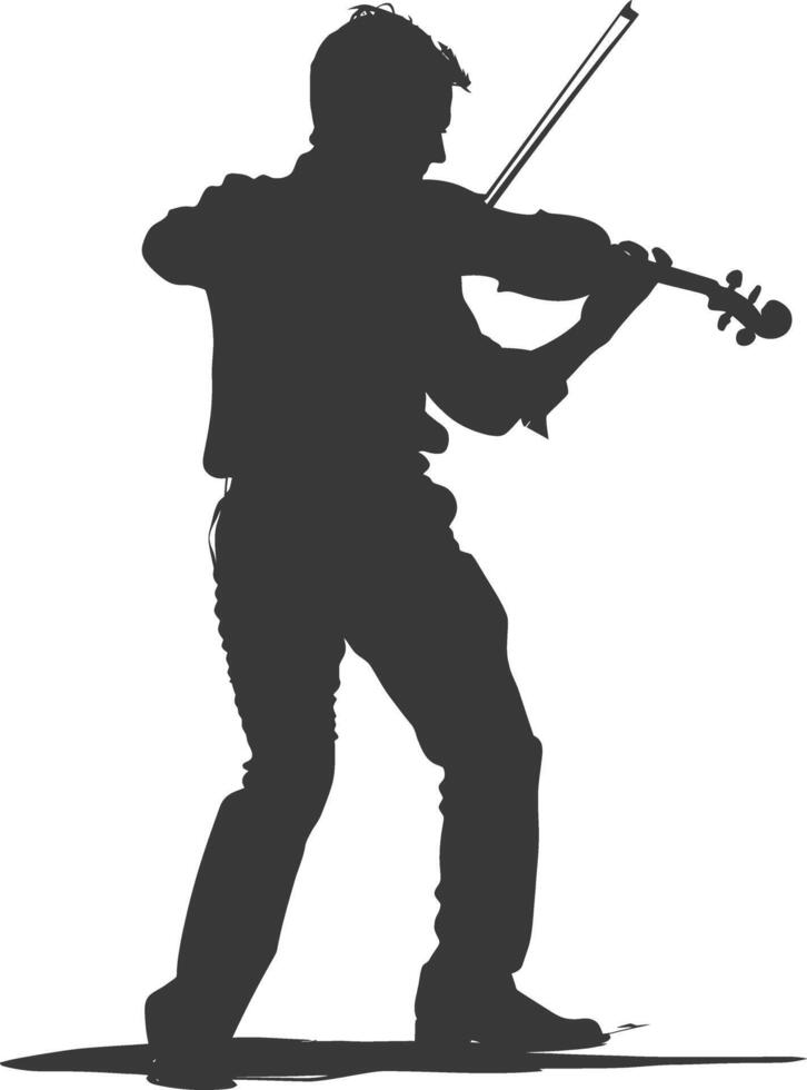 Silhouette violist in action full body black color only vector