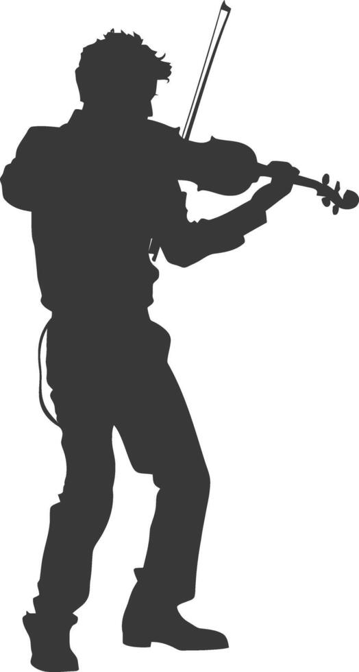 Silhouette violist in action full body black color only vector