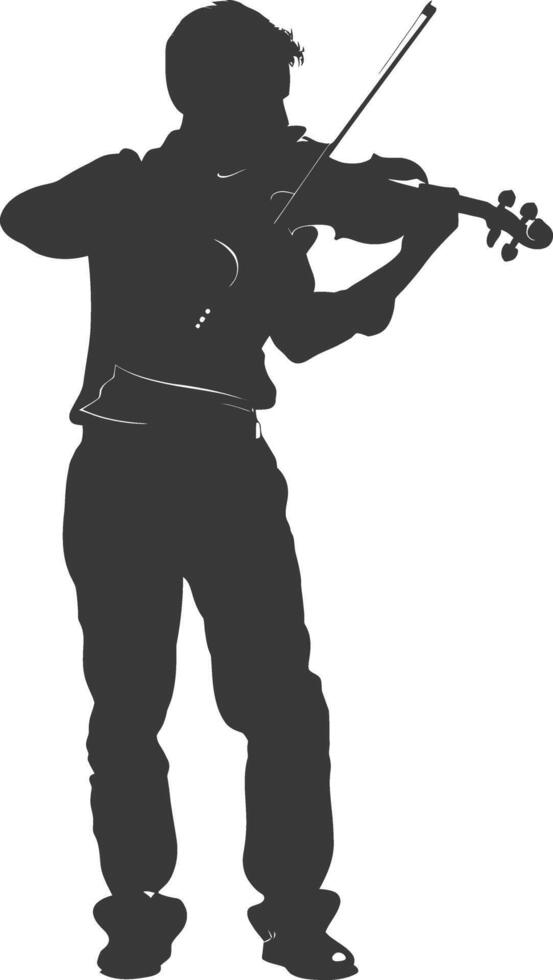 Silhouette violist in action full body black color only vector