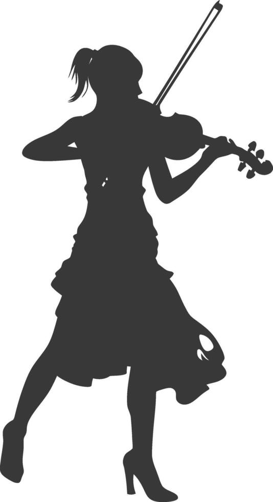 Silhouette violist women in action full body black color only vector