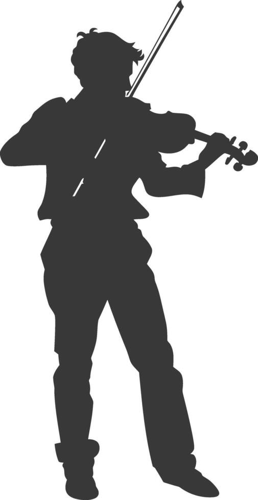 Silhouette violist in action full body black color only vector