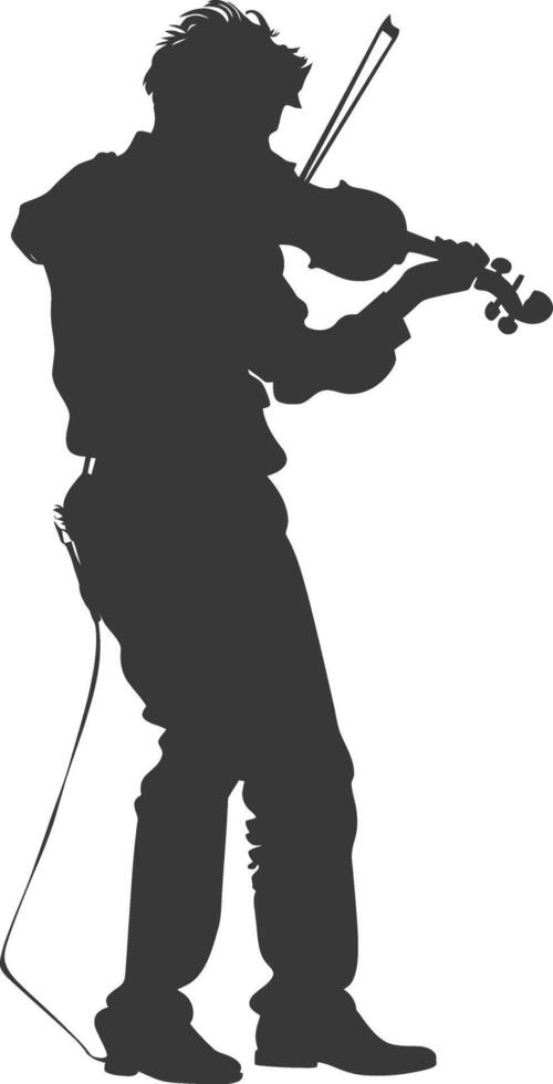 Silhouette violist in action full body black color only vector