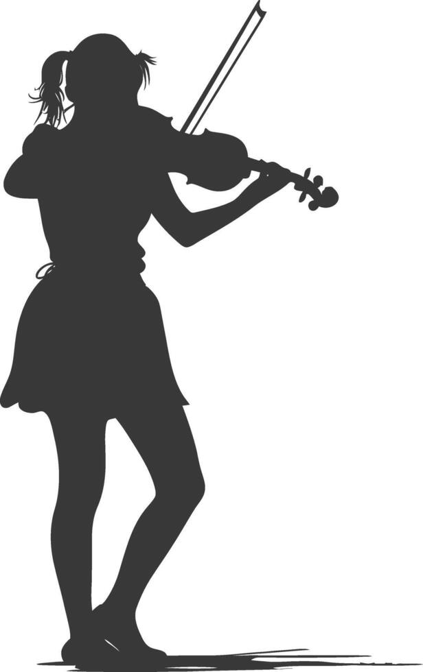 Silhouette violist women in action full body black color only vector