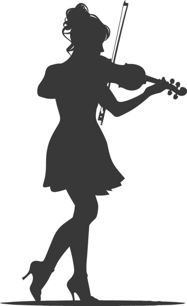 Silhouette violist women in action full body black color only vector