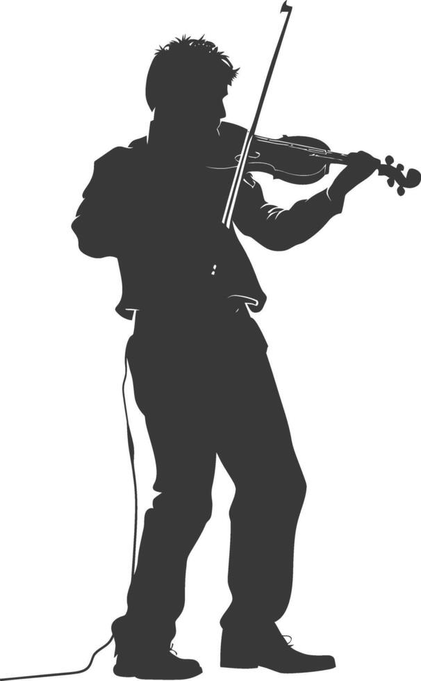 Silhouette violist in action full body black color only vector