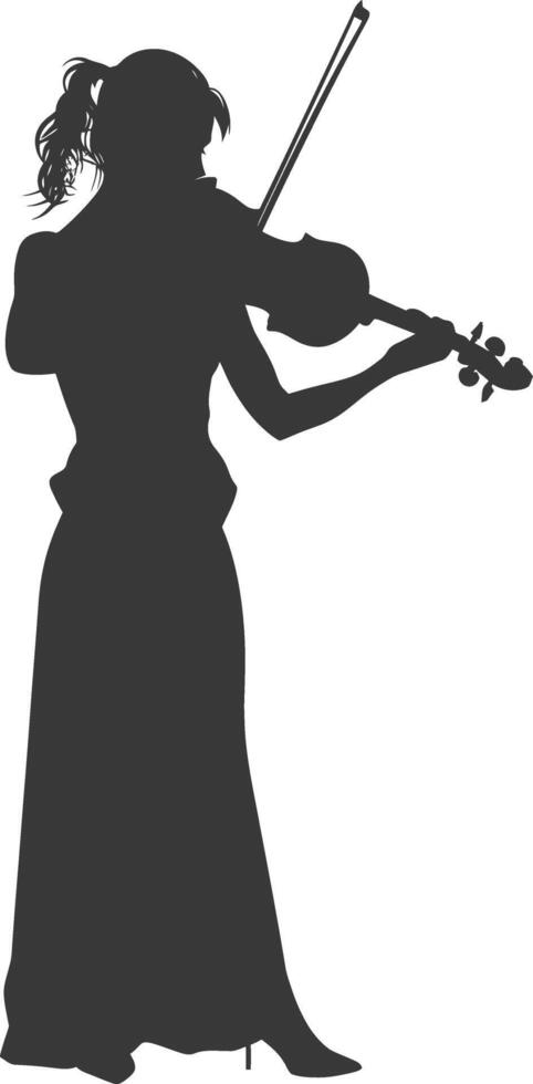 Silhouette violist women in action full body black color only vector