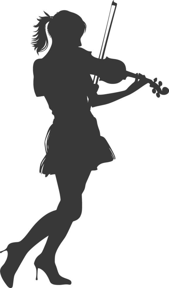 Silhouette violist women in action full body black color only vector